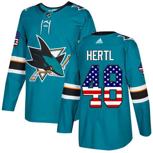 Adidas Sharks #48 Tomas Hertl Teal Home Authentic USA Flag Stitched NHL Jersey